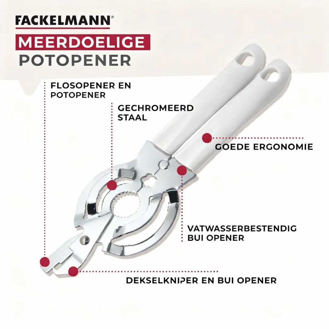Fackelmann 49280 Multifunctionele Flesopener - 27cm - Wit/Grijs - afbeelding 6 van 6