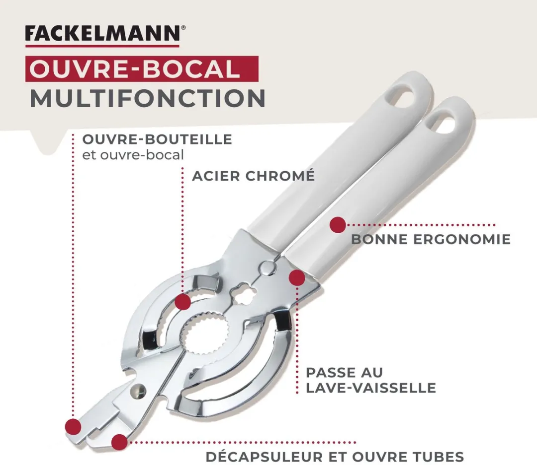 Fackelmann 49280 Multifunctionele Flesopener - 27cm - Wit/Grijs