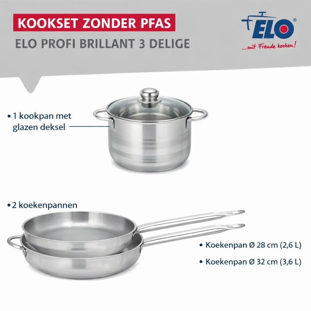 Fackelmann Elo Profi Brillant Keukengerei Set 3-delig - 28/32cm + 24cm Roestvrij staal