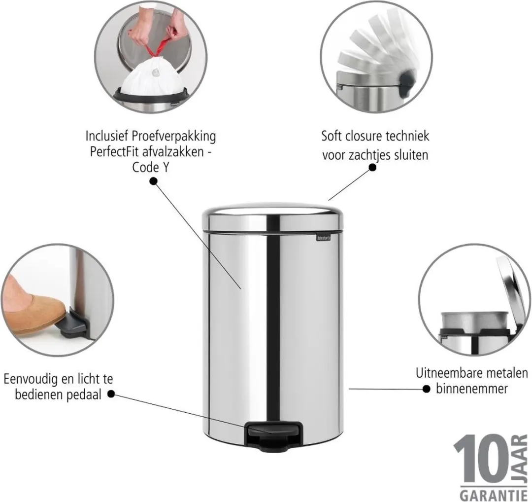 Brabantia NewIcon Prullenbak 20L - RVS - MPN 114267 - afbeelding 6 van 6