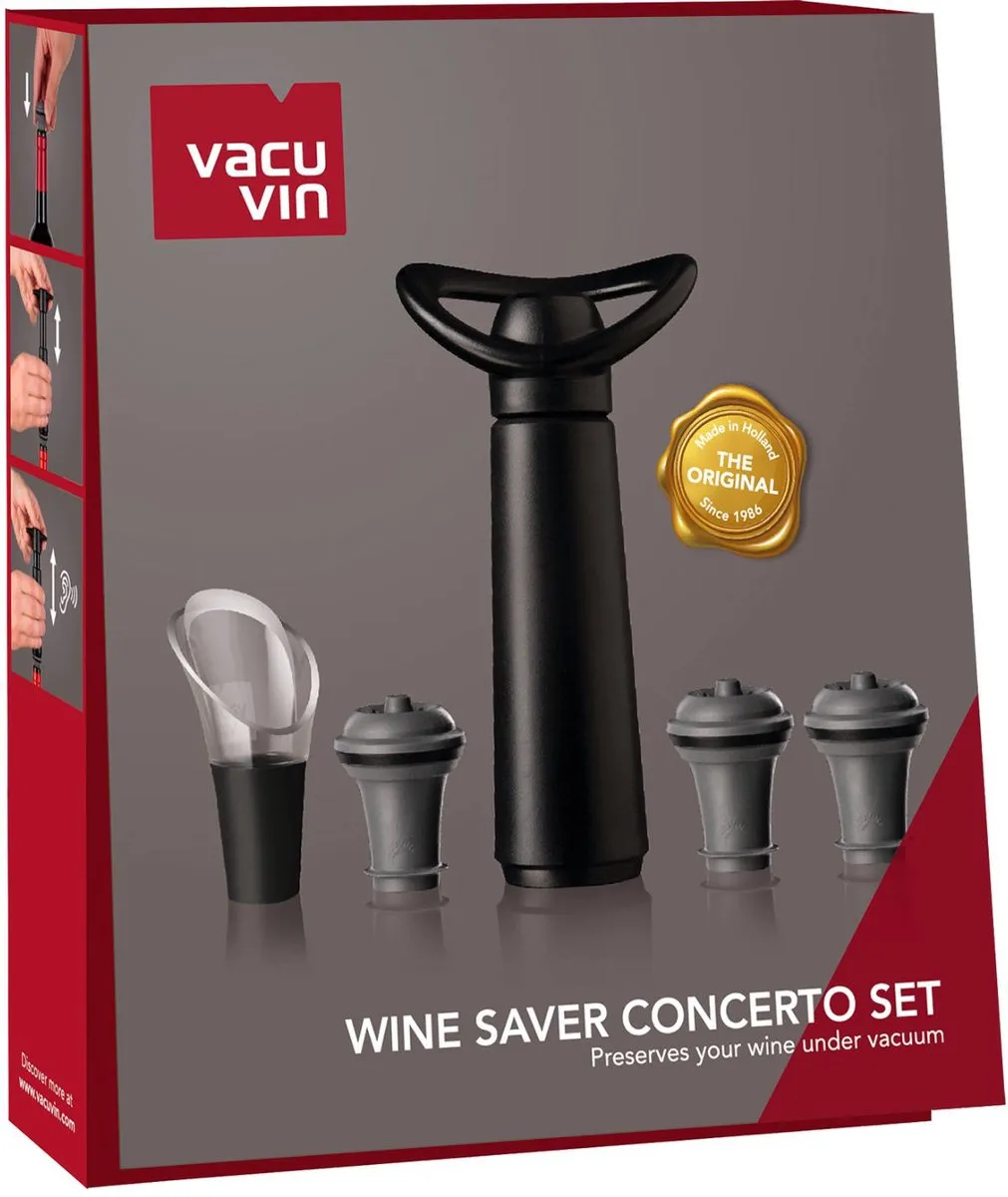 VacuVin Concerto 09876606 Wijnset - 3 Stoppers & Crystal Server - Zwart - afbeelding 6 van 6
