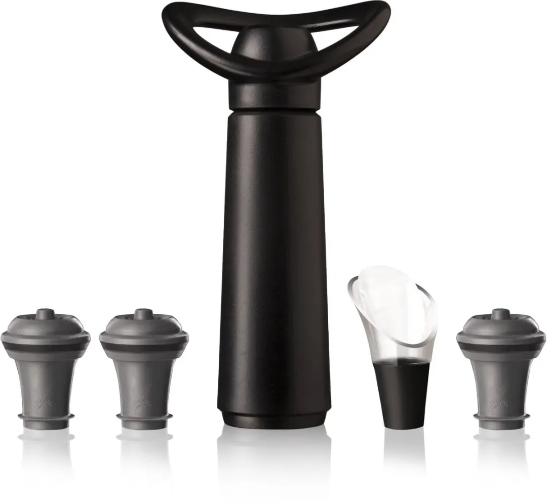 VacuVin Concerto 09876606 Wijnset - 3 Stoppers & Crystal Server - Zwart