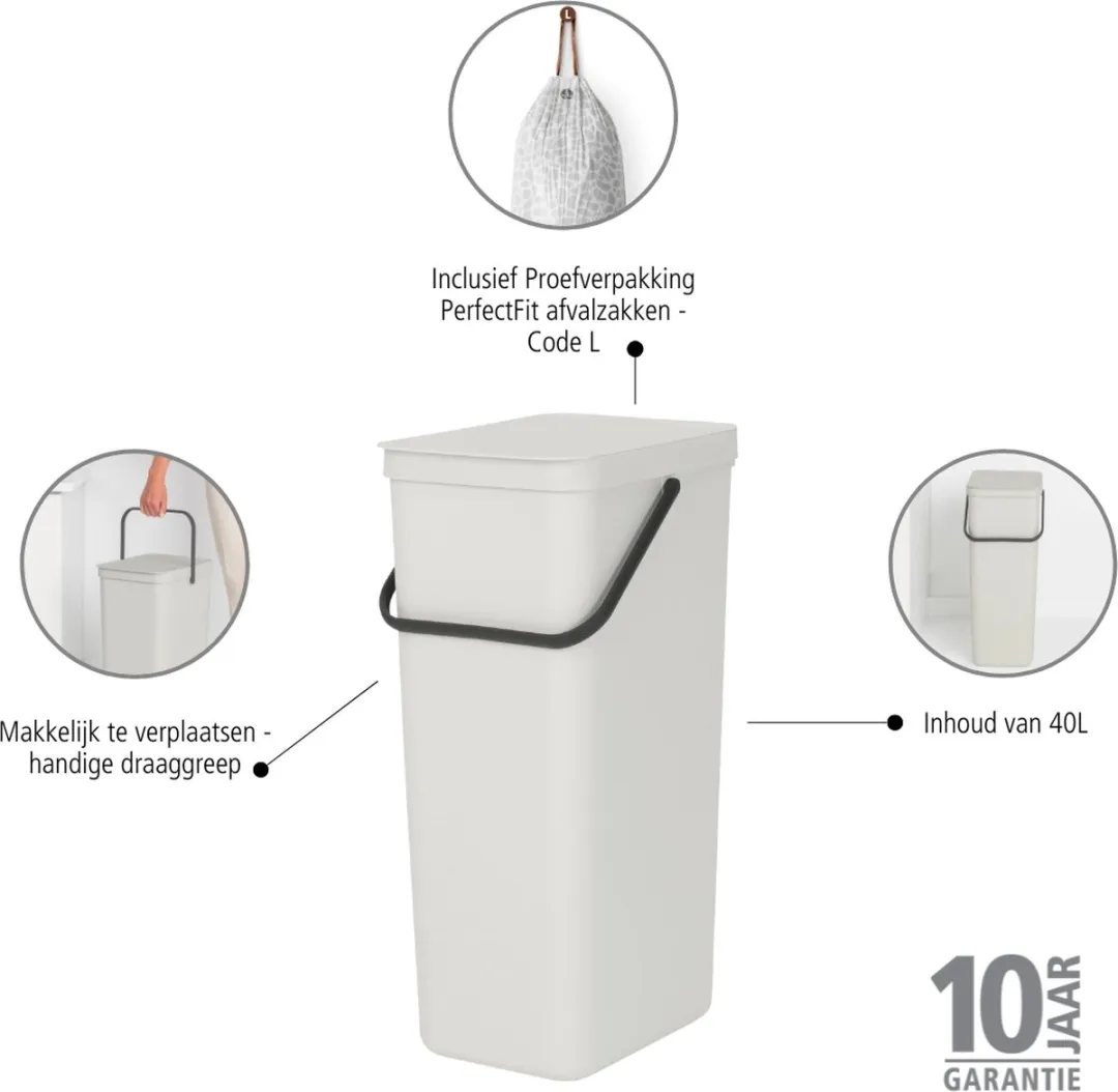 Brabantia Sort & Go Prullenbak 40L - Light Grey - afbeelding 3 van 6