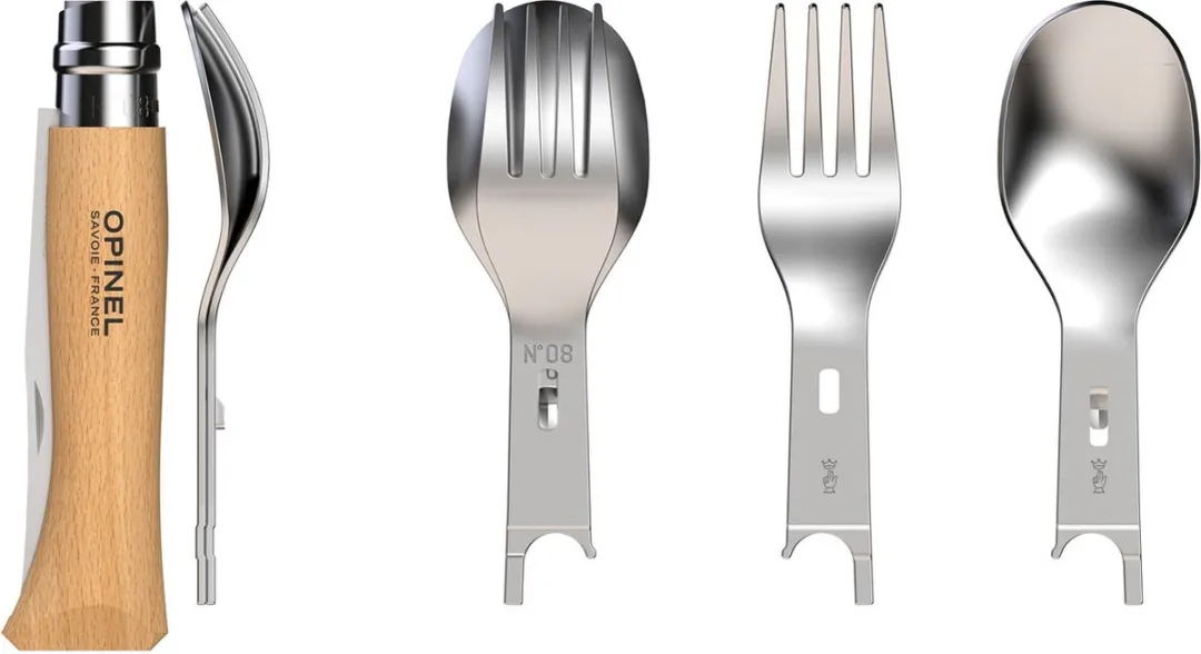 Opinel Picnic Plus reisbestek - 4-delig - RVS/beukenhout - zakmes