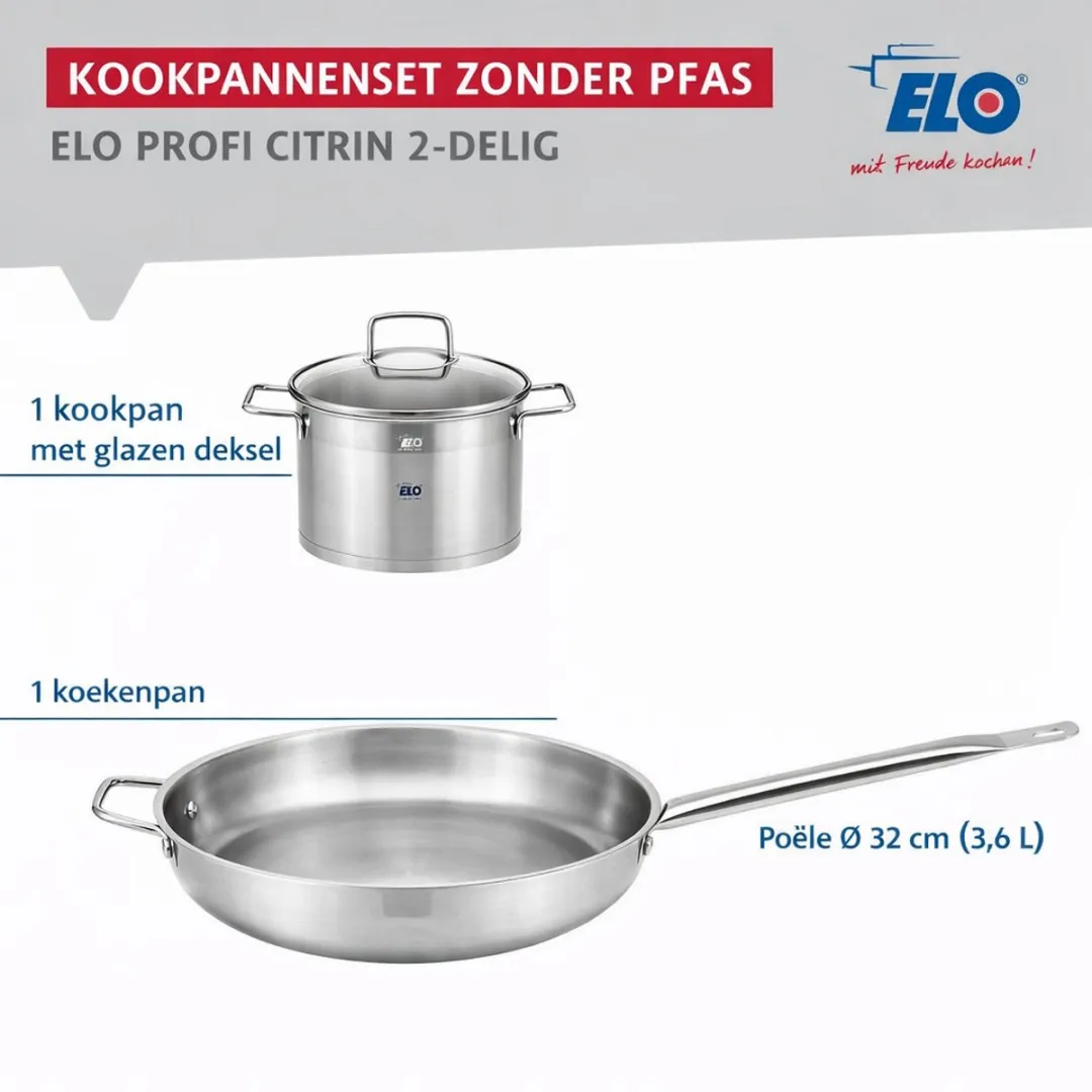 Fackelmann Elo Profi Keukengerei Set 2-delig - 32cm Koekenpan & 20cm Kookpan - Roestvrij staal