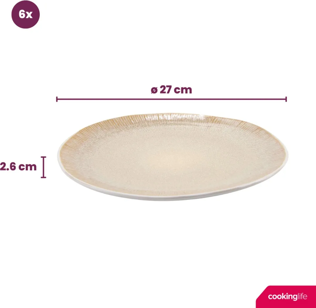 Cookinglife Nola Sand Dinerborden - 6 Stuks Ø27cm
