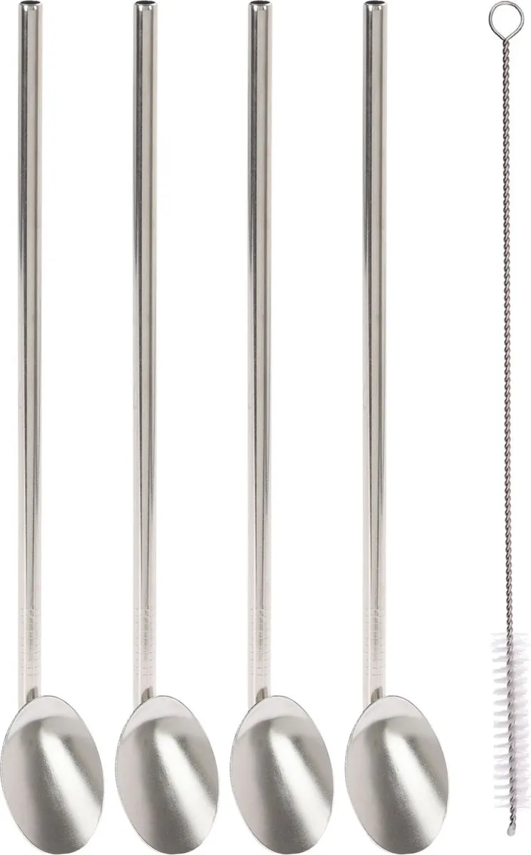 Excellent Houseware Herbruikbare RVS Lepel Rietjes