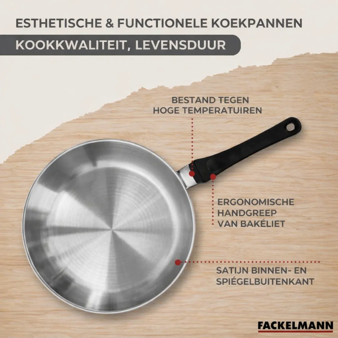 Fackelmann 9443850 Set Pannen - 2x Roestvrij Staal 20/28cm + 3x Steelpannen 12/16/20cm - Inductie