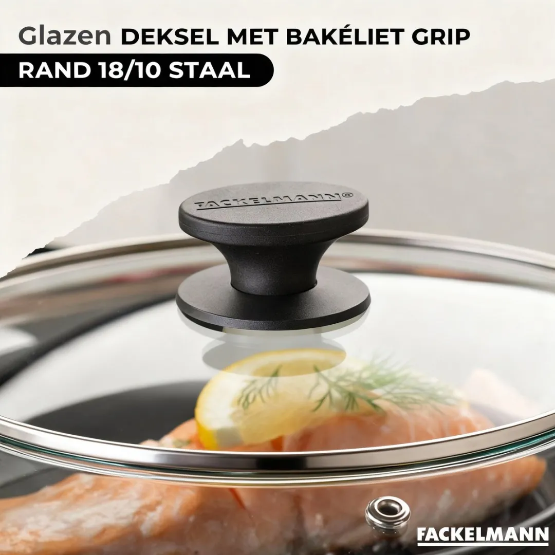 Fackelmann Eterna 3 Pannen 20/24/28cm - Roestvrij staal - 3 Glazen deksels - afbeelding 6 van 6