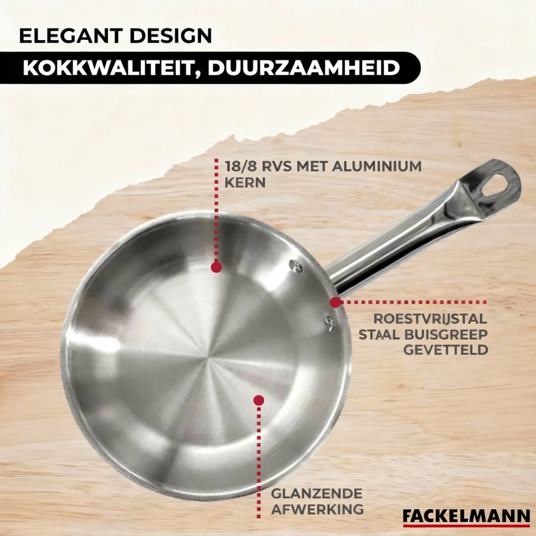 Fackelmann Eterna 3 Pannen 20/24/28cm - Roestvrij staal - 3 Glazen deksels