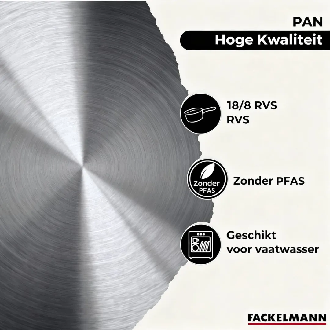 Fackelmann Eterna 3 Pannen 20/24/28cm - Roestvrij staal - 3 Glazen deksels