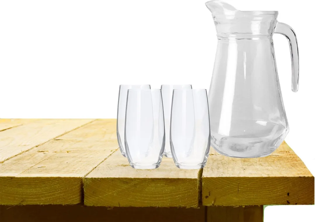 Excellent Houseware Waterkaraf Glas 1000ml - 4x Drinkglazen 360ml