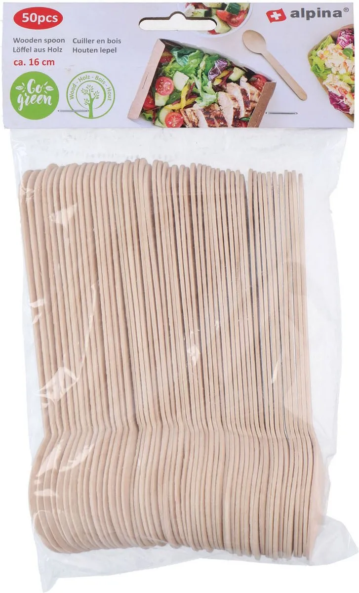 Alpina Houten Eetlepels 16cm - 50 Stuks