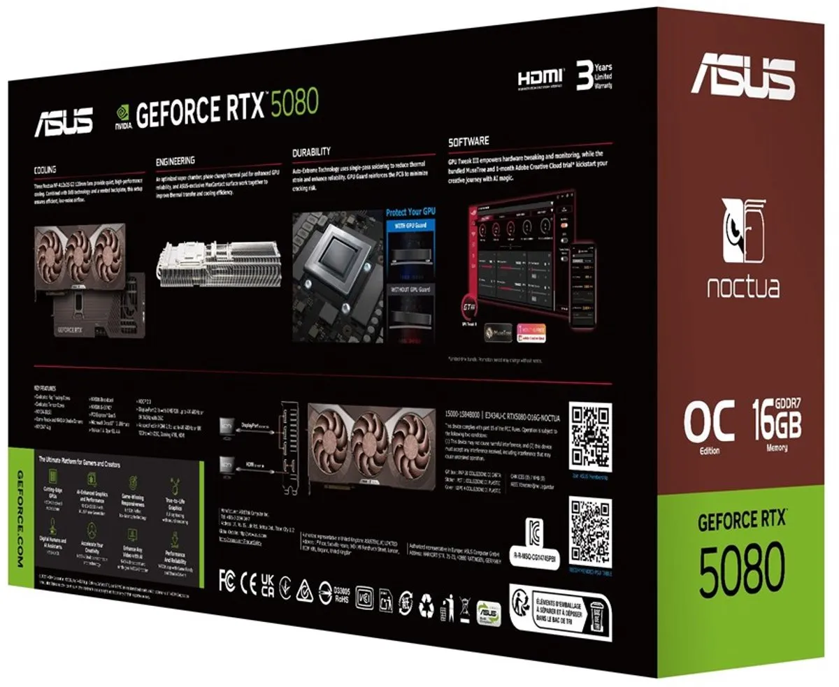 ASUS Noctua NVIDIA GeForce RTX5080 O16G Videokaart 16GB - 90YV0M32-M0NA00