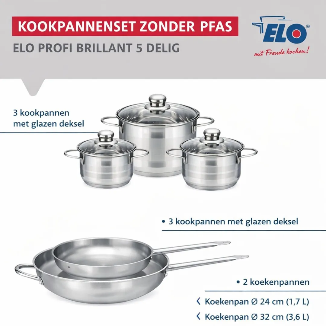 Fackelmann Elo 9879950 Keukengerei Set - 5-delig 24/32cm + 14/16/20cm - Roestvrij staal