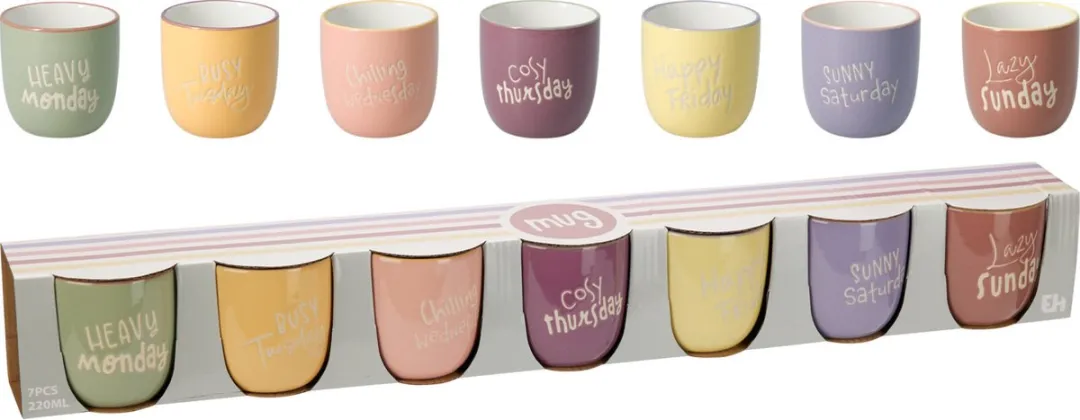 Excellent Houseware Days Kantoormokken - 7 Stuks 220ml - Weekdagen