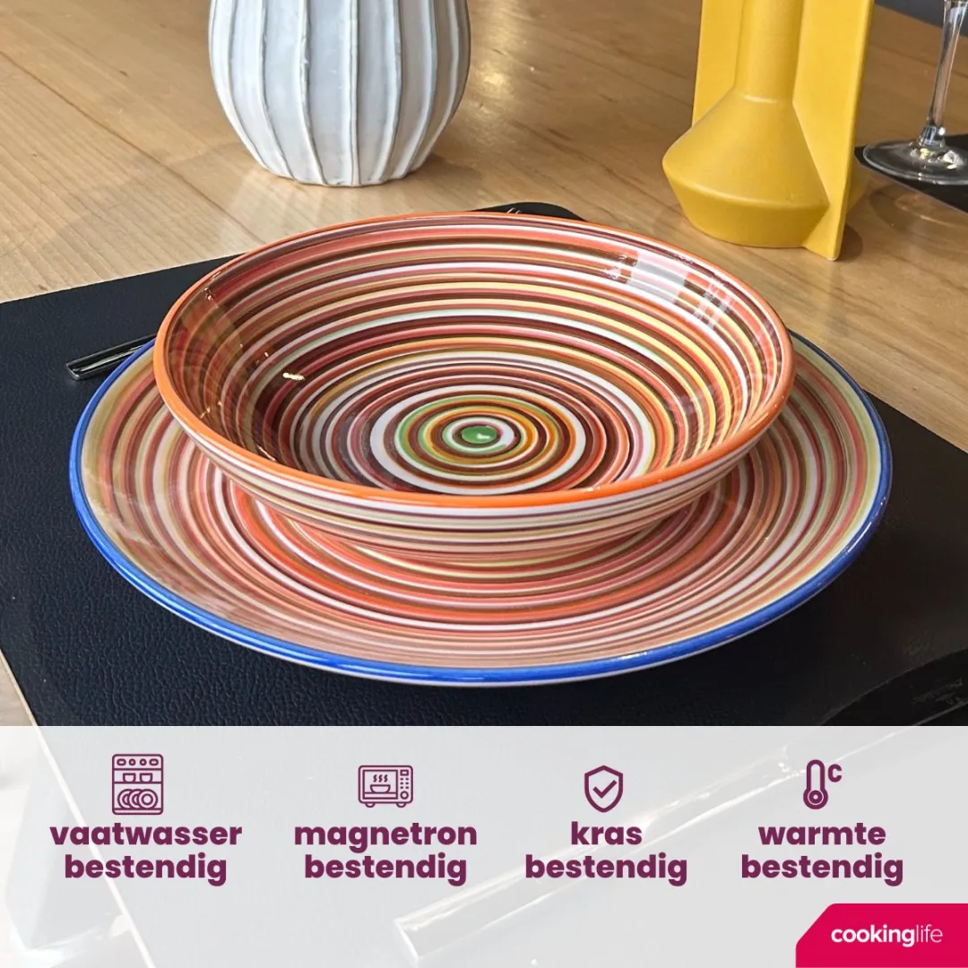 Cookinglife Diepe Bordenset Rhythm & Lines 4x ø20cm - Aardewerk