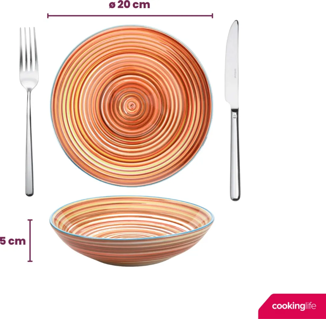 Cookinglife Diepe Bordenset Rhythm & Lines 4x ø20cm - Aardewerk