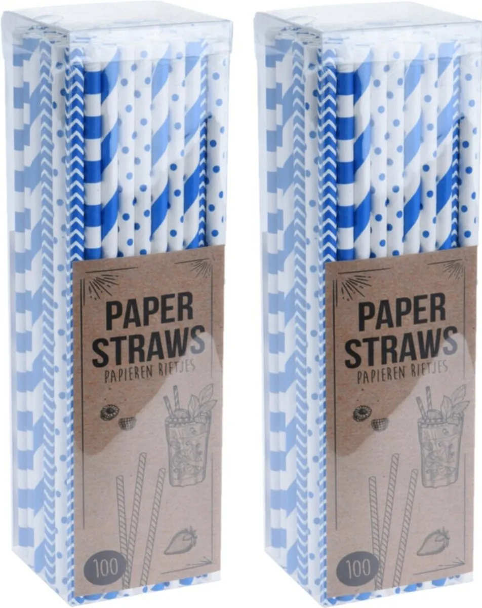 Excellent Houseware Papieren Drinkrietjes Blauw 200 Stuks
