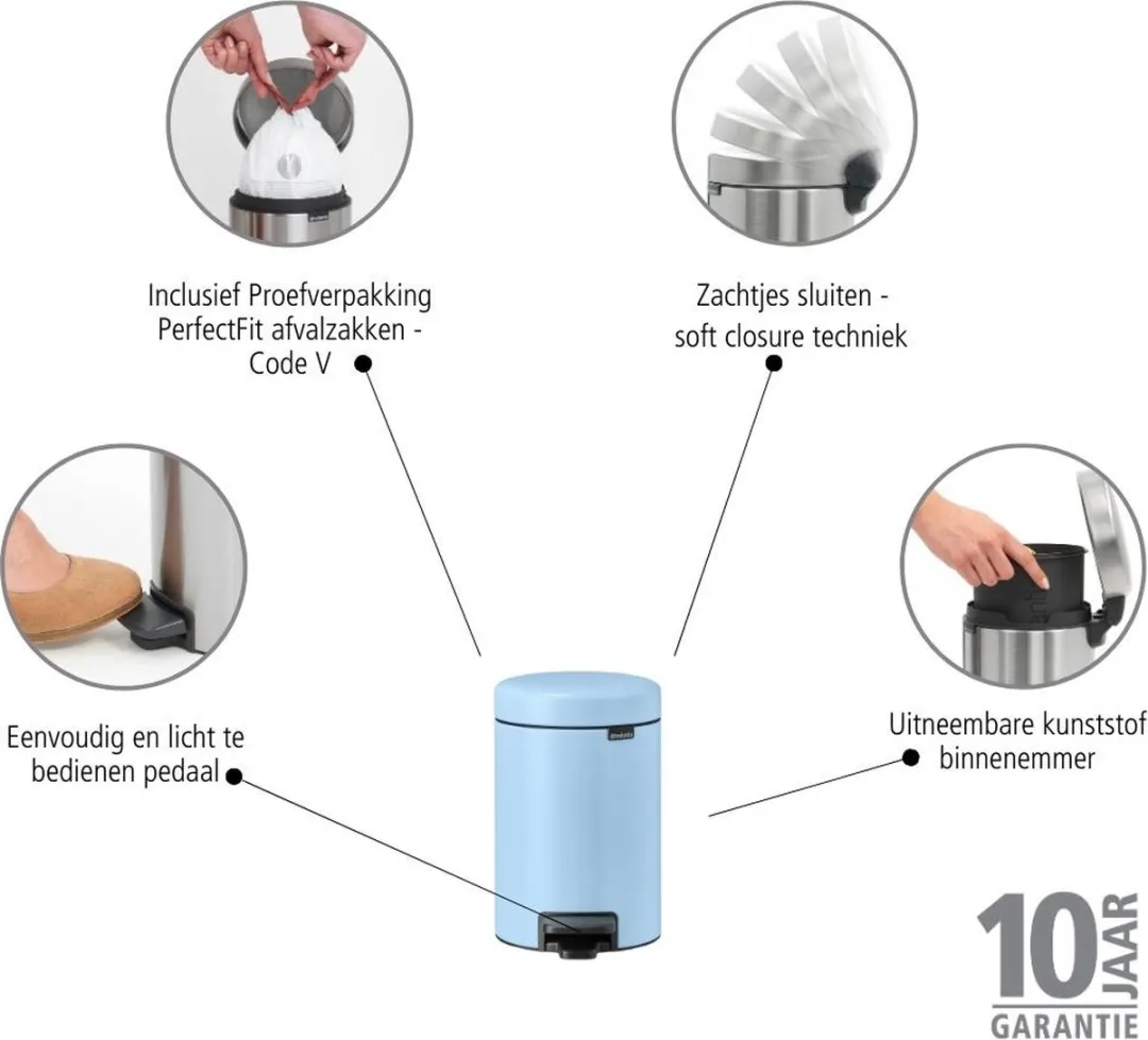 Brabantia NewIcon Prullenbak 3L - Dreamy Blue - afbeelding 6 van 6