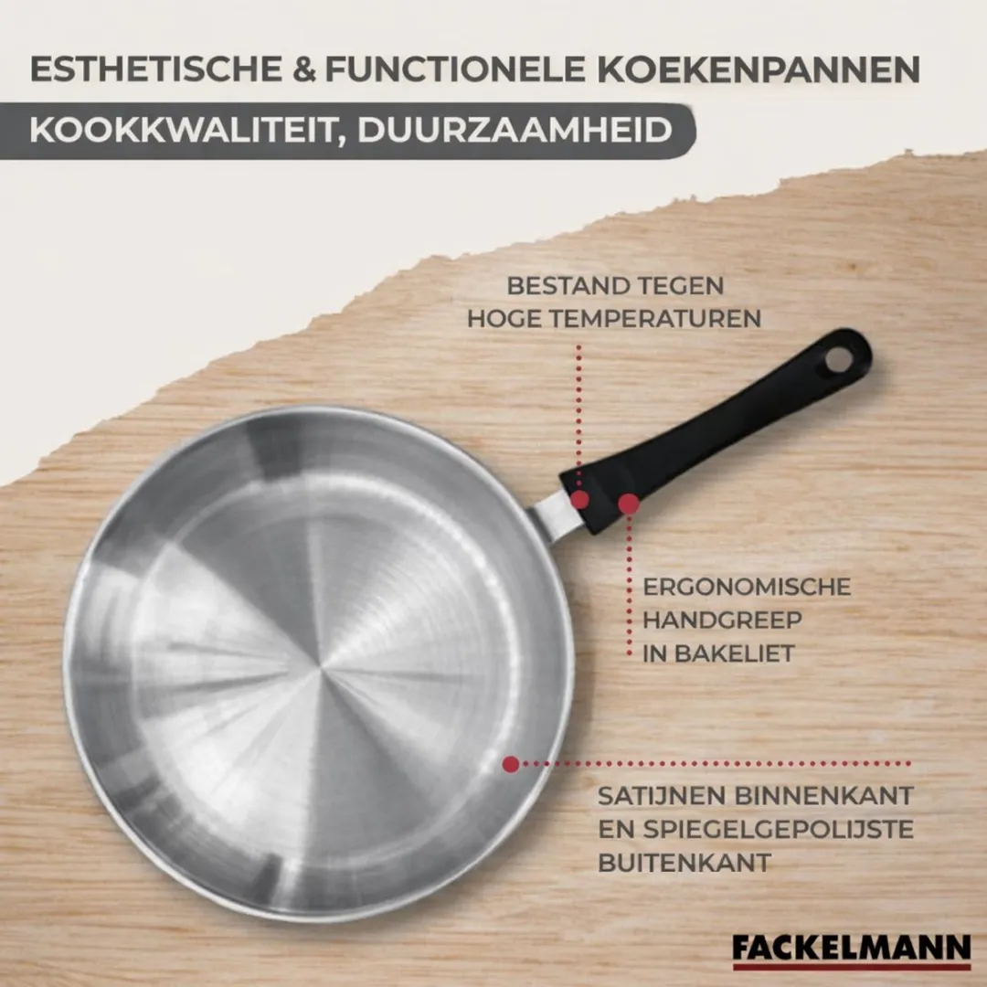 Fackelmann 9444250 Set Roestvrijstalen Pannen - 3 Stuks 12/16/20cm - Zwart