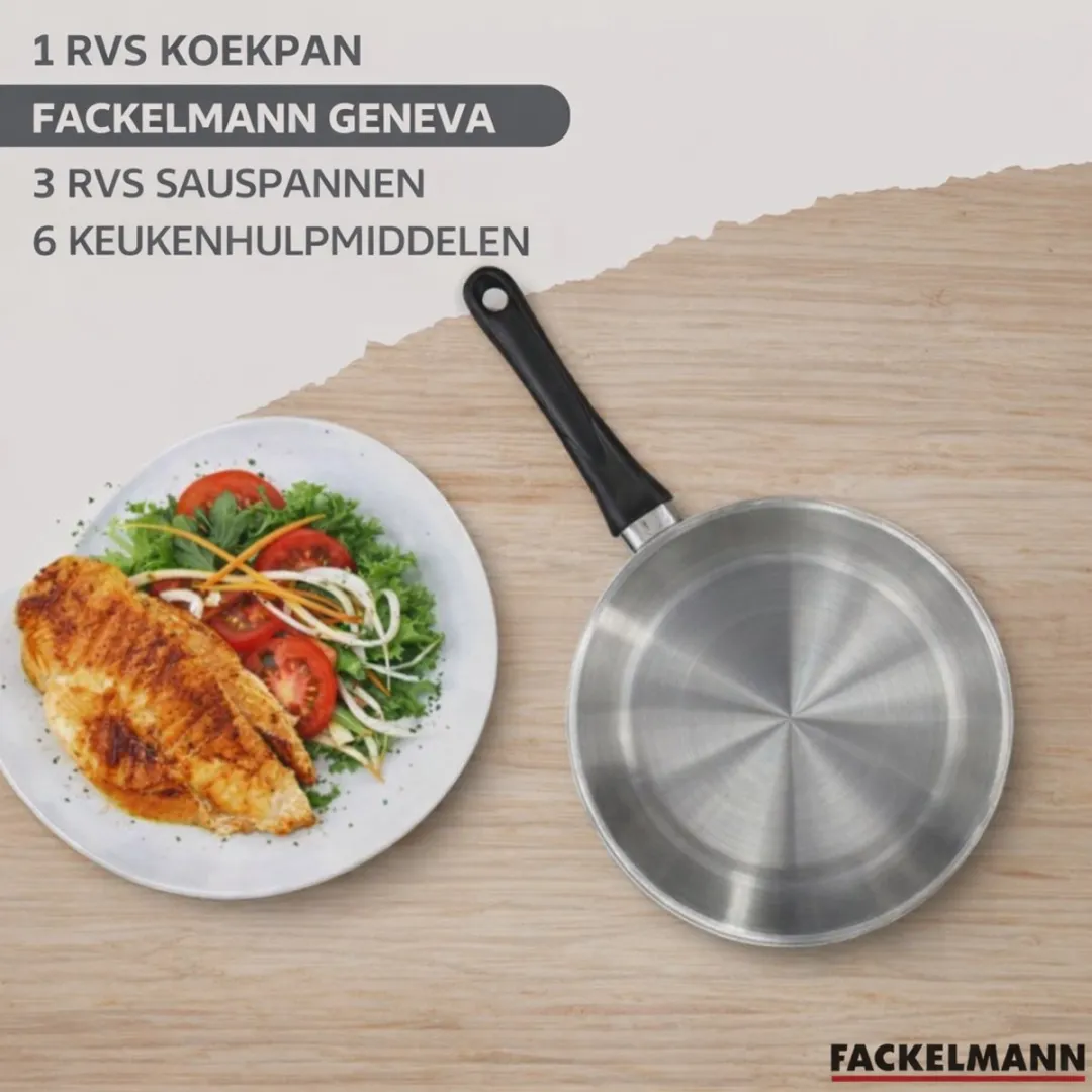 Fackelmann 9444250 Set Roestvrijstalen Pannen - 3 Stuks 12/16/20cm - Zwart
