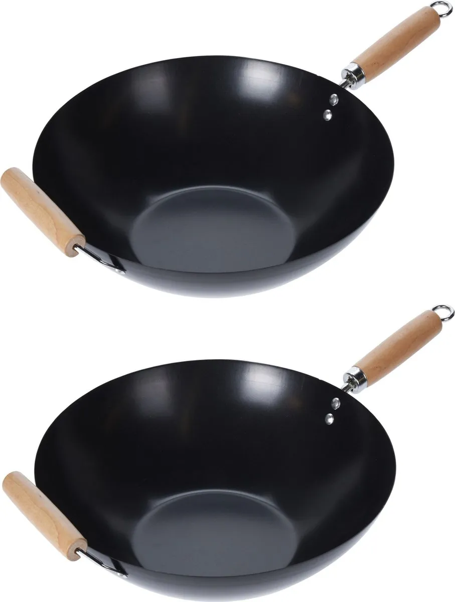Excellent Houseware Wok Carbon Staal Ø35cm - Zwart