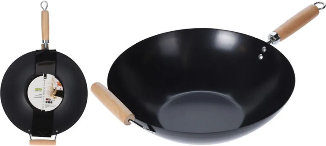 Excellent Houseware Wok Carbon Staal Ø35cm - Zwart
