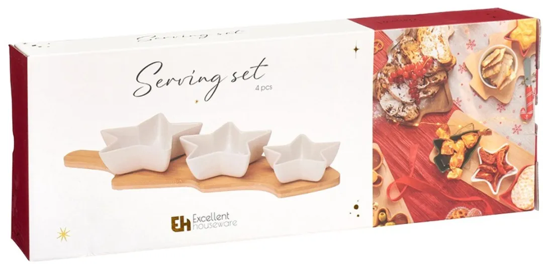 Excellent Houseware Porseleinen Ster Snackkommetjes 4-delig - Witte Porselein