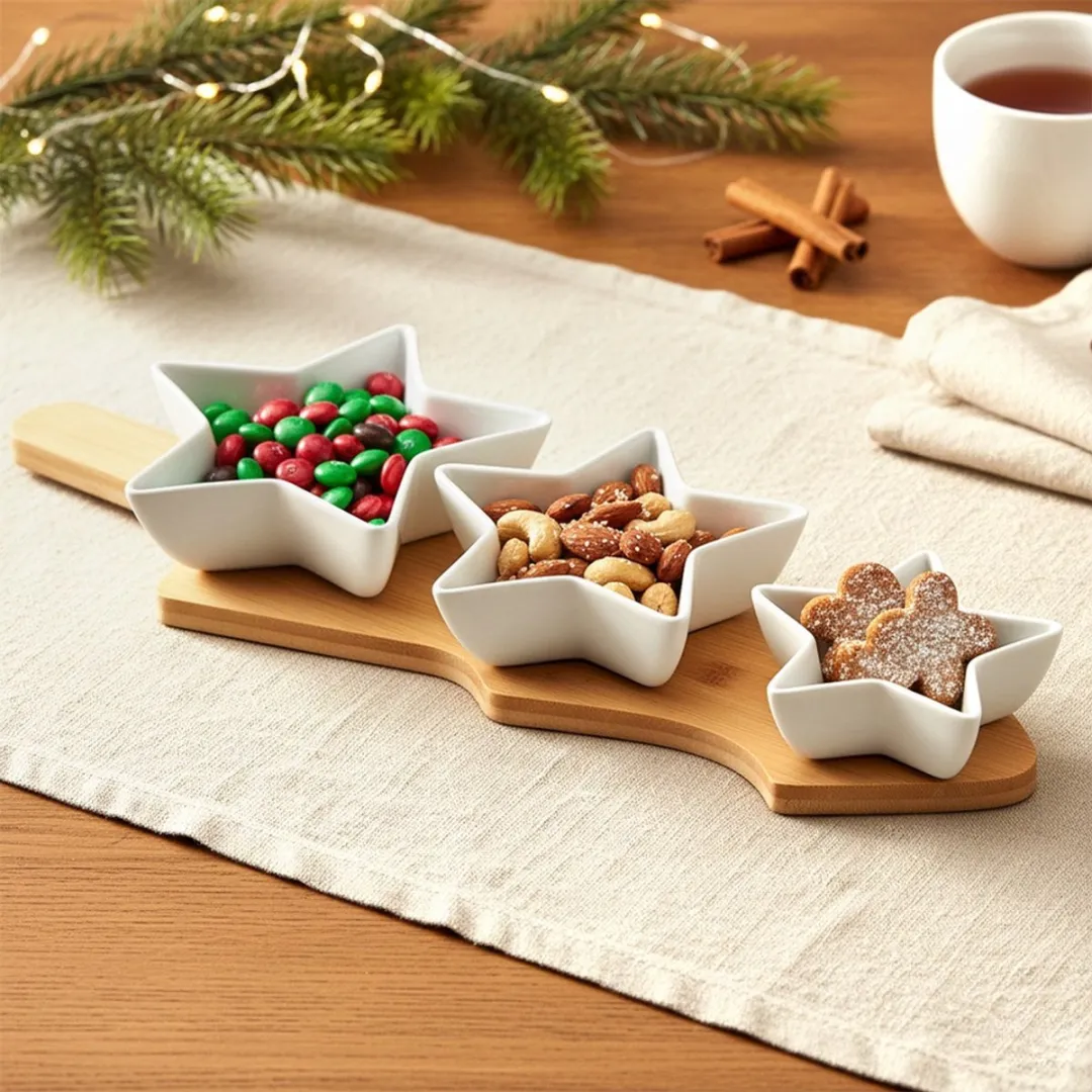 Excellent Houseware Porseleinen Ster Snackkommetjes 4-delig - Witte Porselein