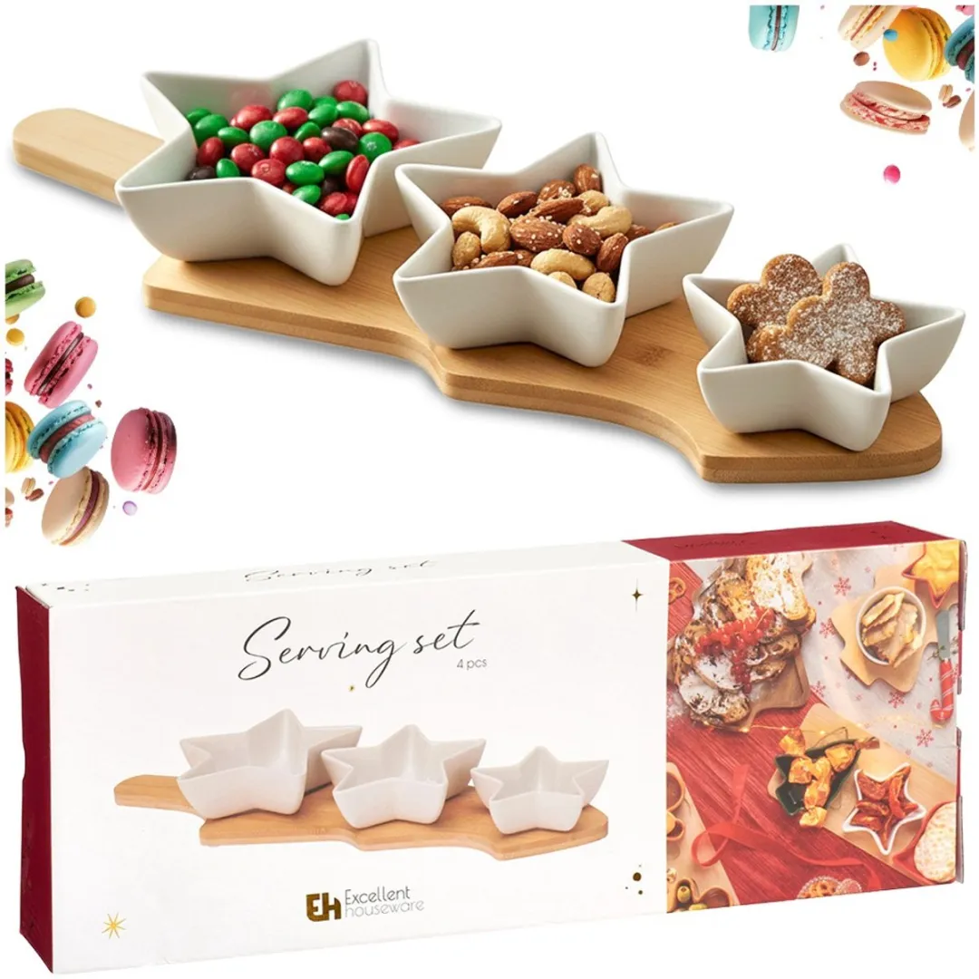 Excellent Houseware Porseleinen Ster Snackkommetjes 4-delig - Witte Porselein