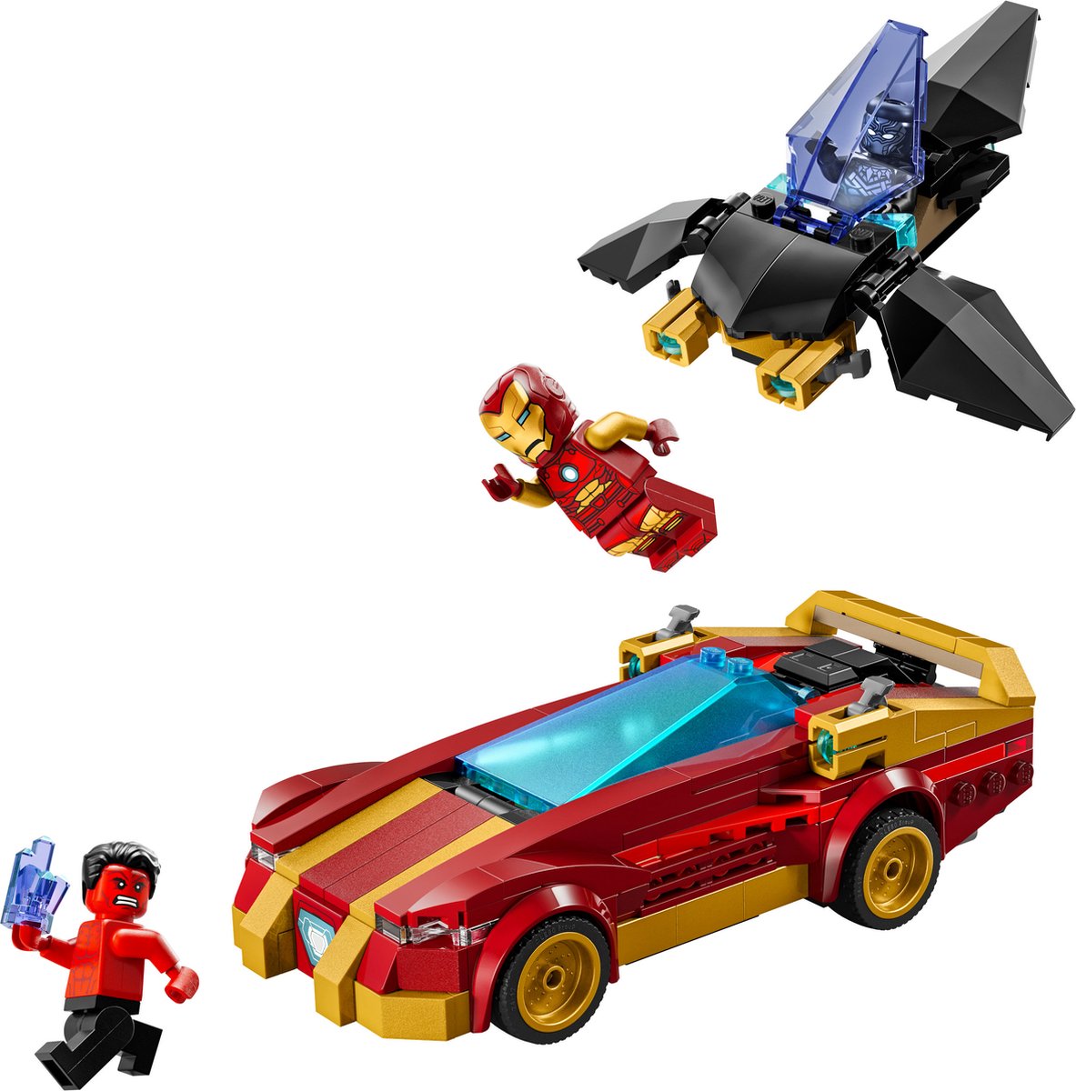 LEGO 76310 Marvel - Iron Mans auto en Black Panther vs. Rode Hulk