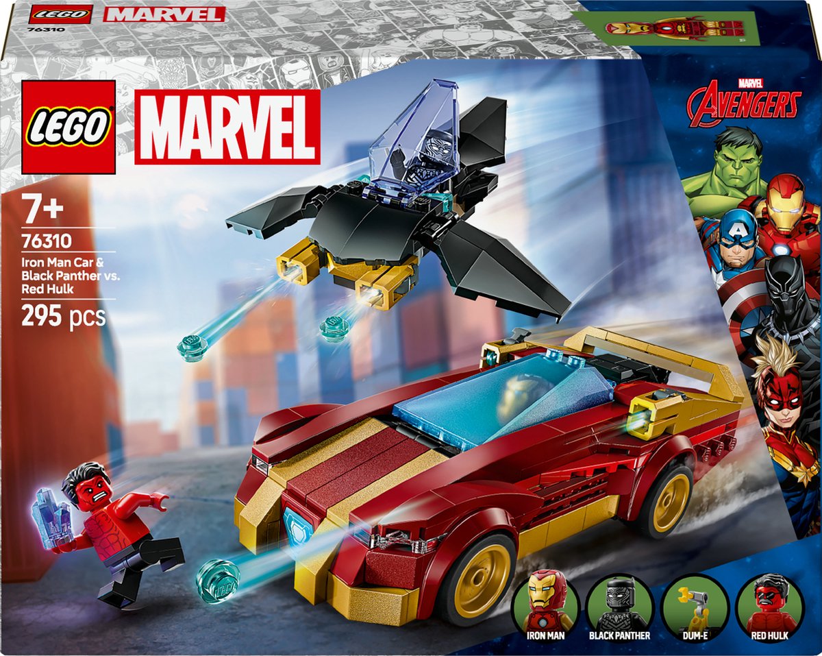 LEGO 76310 Marvel - Iron Mans auto en Black Panther vs. Rode Hulk