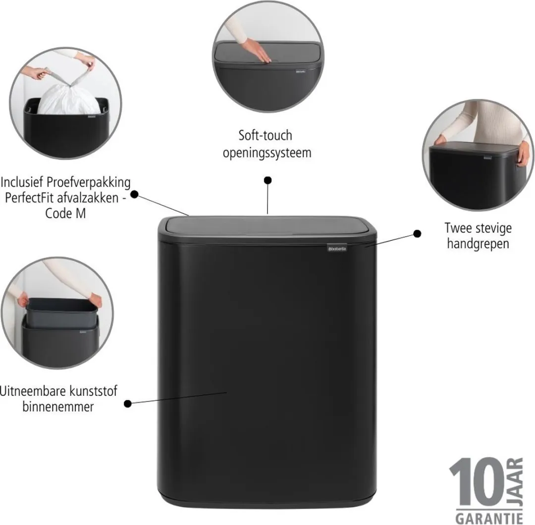 Brabantia Bo Touch Bin Prullenbak 60L - 1 Vak Matt Black - afbeelding 6 van 6