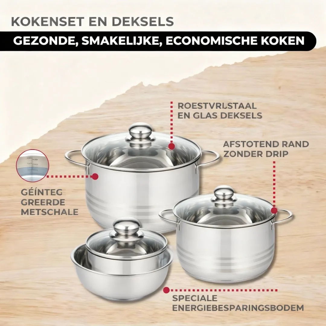 Fackelmann 9354150 Kookset - 3 Pannen & 3 Potten + 6 Gereedschap