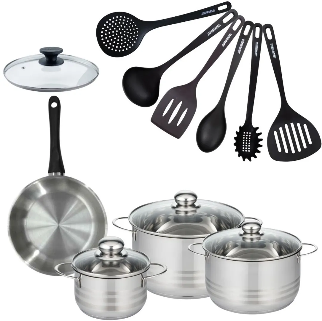 Fackelmann 9356050B88 Kookset - 3 Pannen 16/20/24cm - Roestvrij Staal - Glas