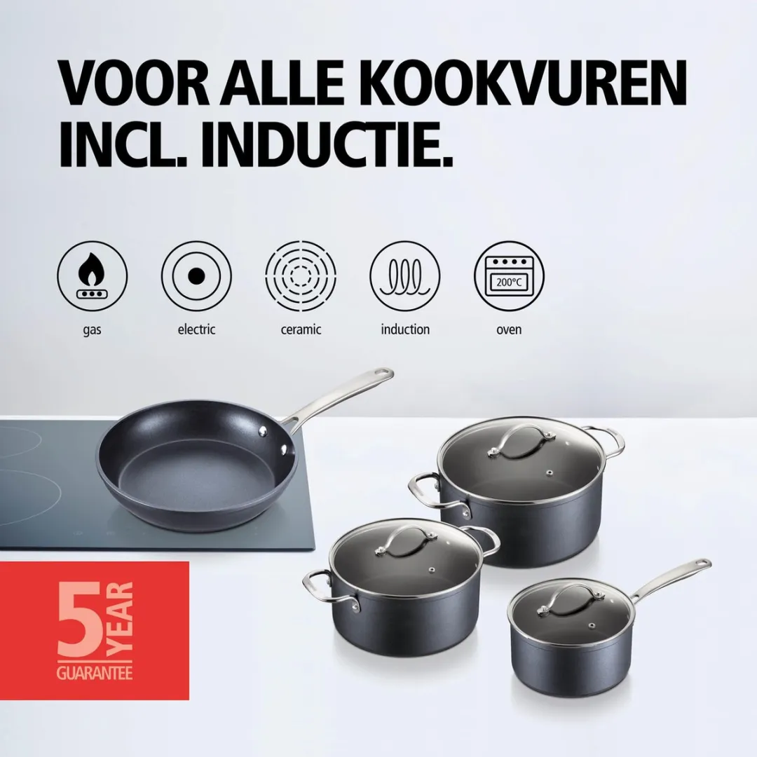 Brabantia Chrome Kookpannenset 4-delig - 24cm - Zwart