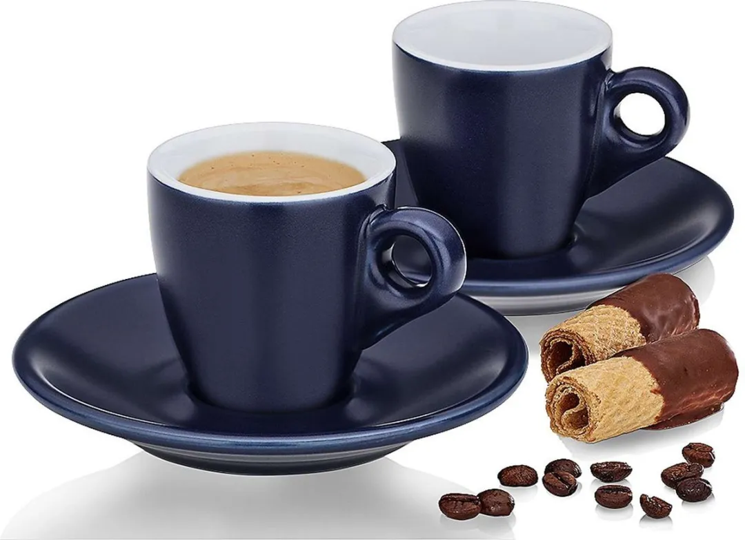 Kela Mattia Espresso Kop & Schotel Set - 12cm - 50ml - Donkerblauw - afbeelding 2 van 3