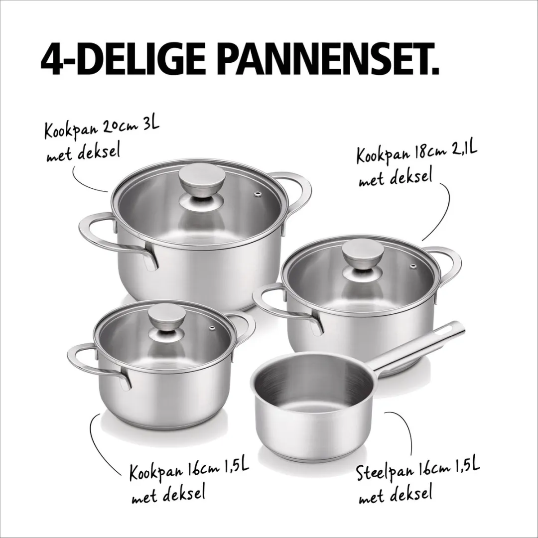 Brabantia Futura Recycled Kookpannenset 4-delig - Zilver