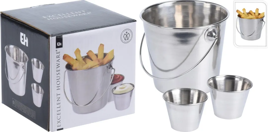 Excellent Houseware Frietbak Set 3-delig - RVS 11cm - Zilver