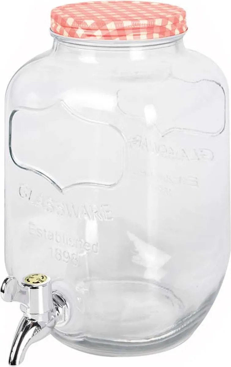Excellent Houseware Drankdispenser 4L - Rood/Wit Geblokt