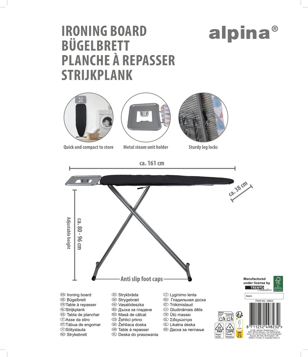 Alpina Strijkplank XL 155x43x97cm