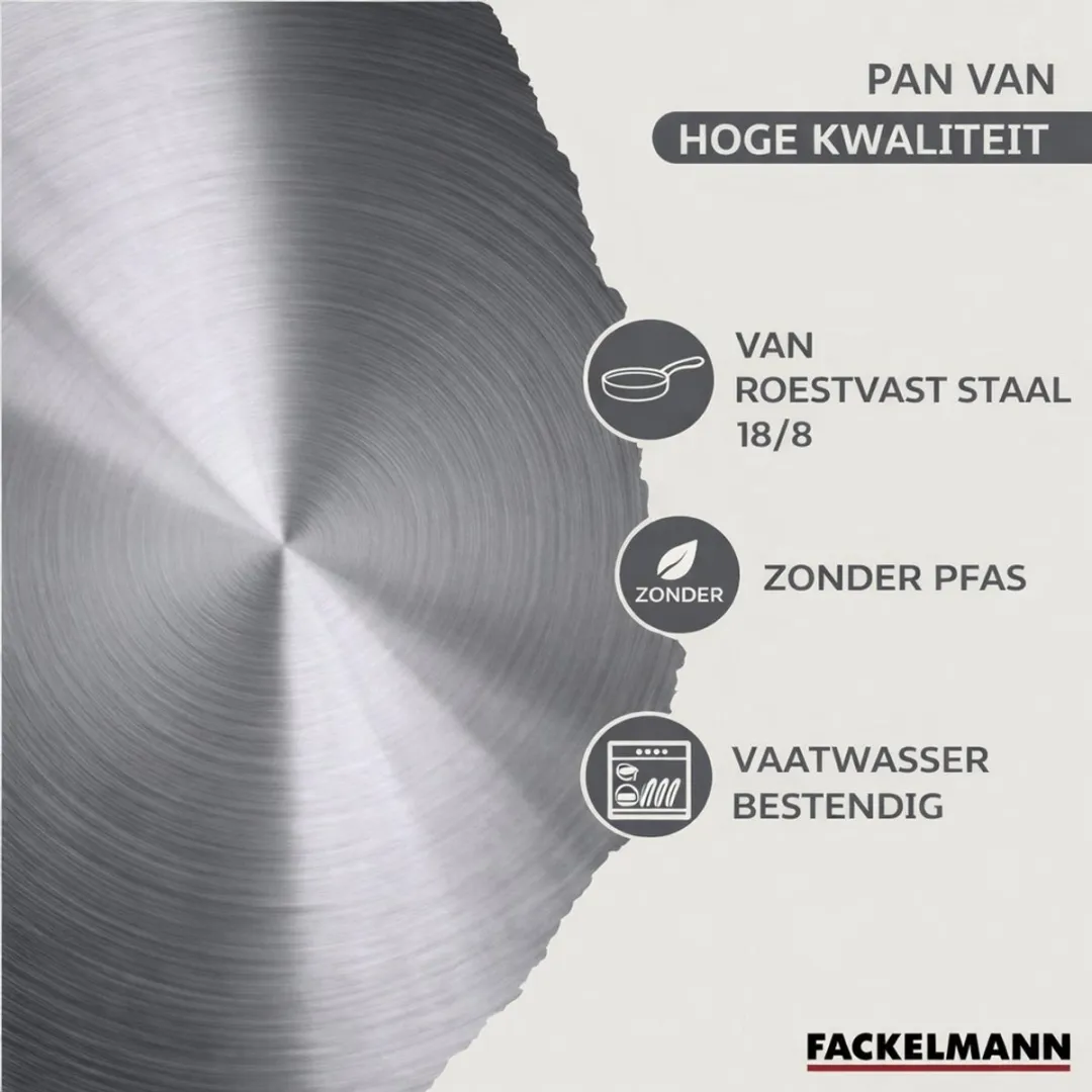 Fackelmann Geneva Roestvrijstalen Koekenpan & Kookpannen Set 16/20/24cm - 6 Stuks