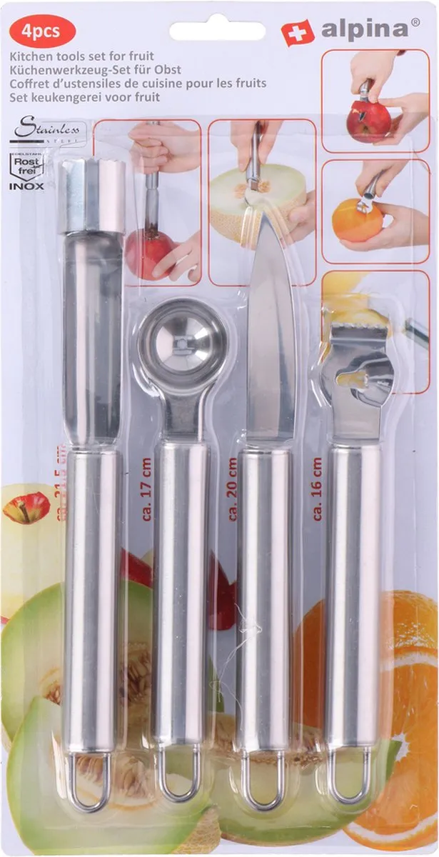 Alpina Fruitsnijset - 4 Stuks - RVS - Zilverkleurig