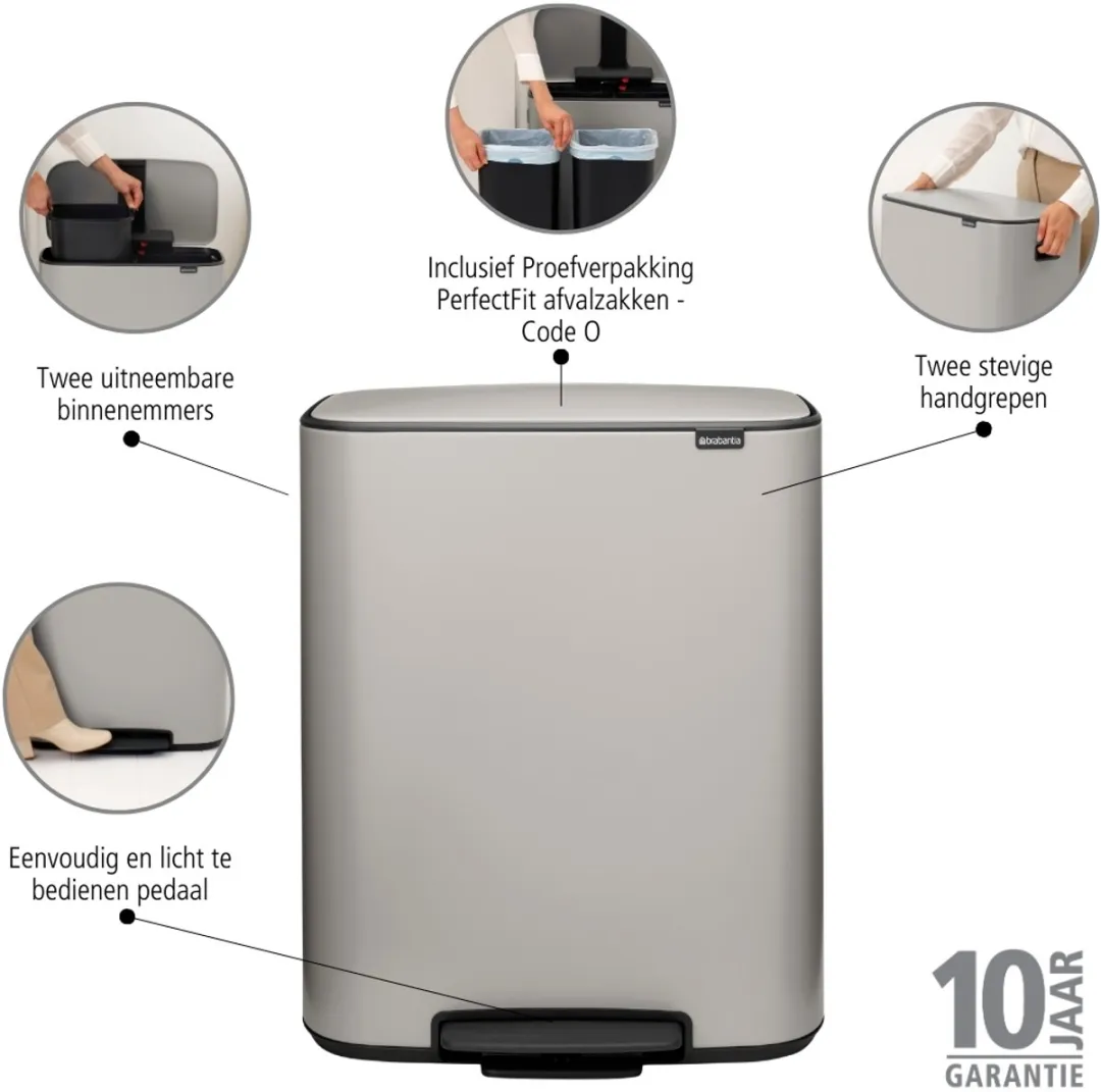 Brabantia Bo Prullenbak 2x30L - Soft Grey - afbeelding 6 van 6