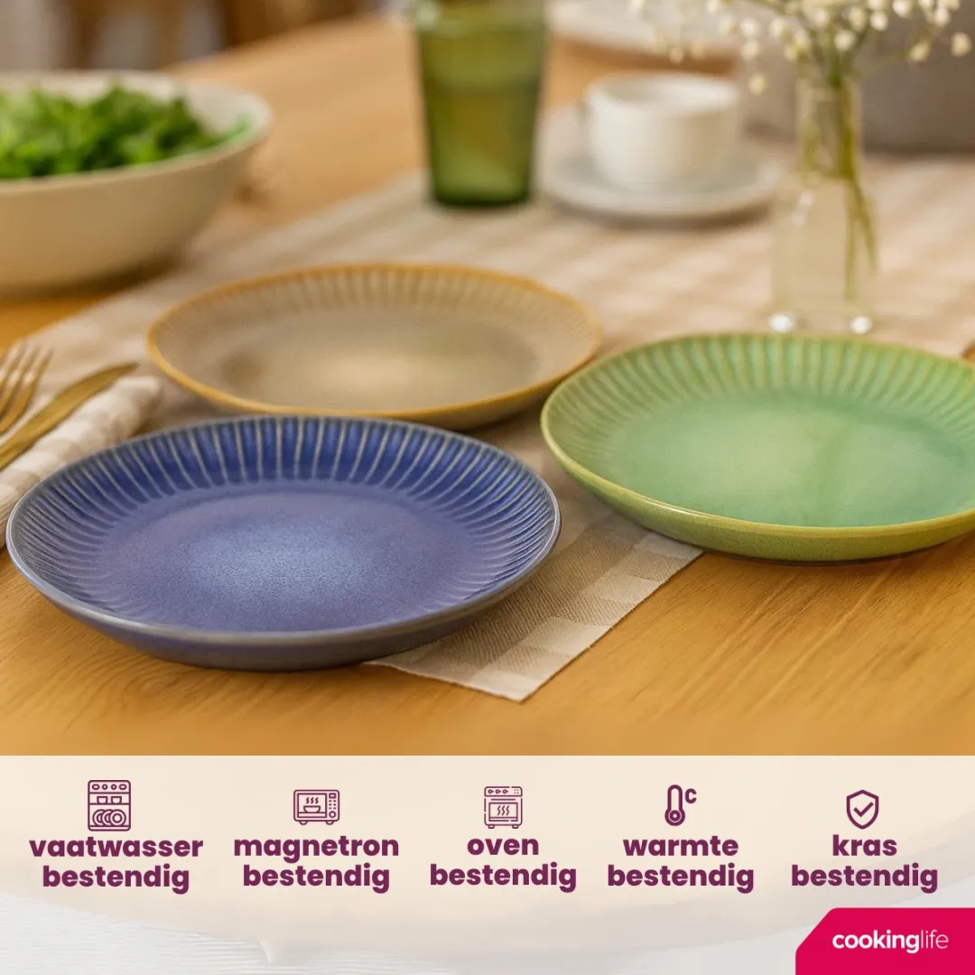 Cookinglife Dinerborden Aqua Maris – Set van 6 Ø 26 cm – Aardewerk, Handgemaakte Uitstraling – Vaatwasser- & Magnetronbestendig