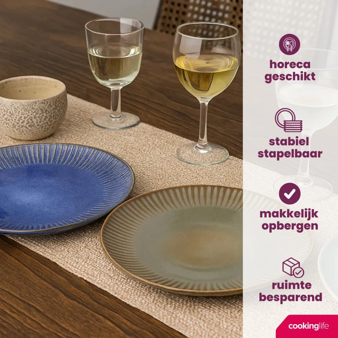 Cookinglife Dinerborden Aqua Maris – Set van 6 Ø 26 cm – Aardewerk, Handgemaakte Uitstraling – Vaatwasser- & Magnetronbestendig