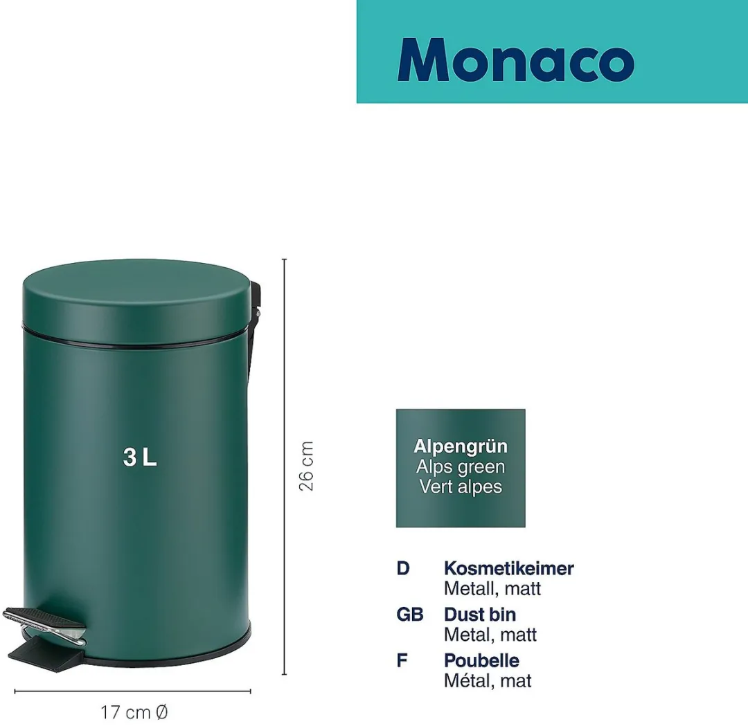 Kela Monaco Pedaal Afvalemmer 3L - Donker Groen