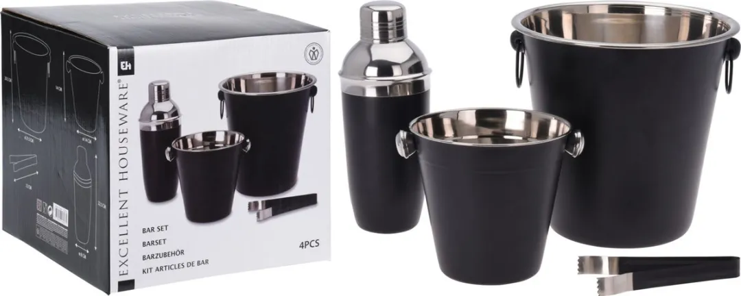Excellent Houseware Cocktailset 4-delig - Antraciet