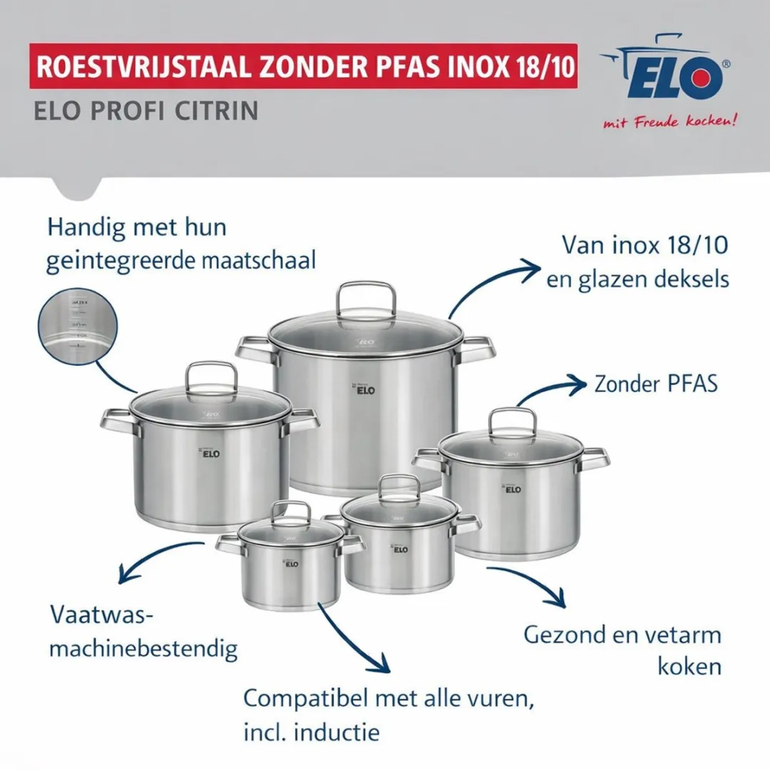 Fackelmann Elo Profi Keukengerei Set 6-delig - 2 Bakpannen 24/28cm & 4 Kookpotten 12-20cm - Inductie - afbeelding 6 van 6